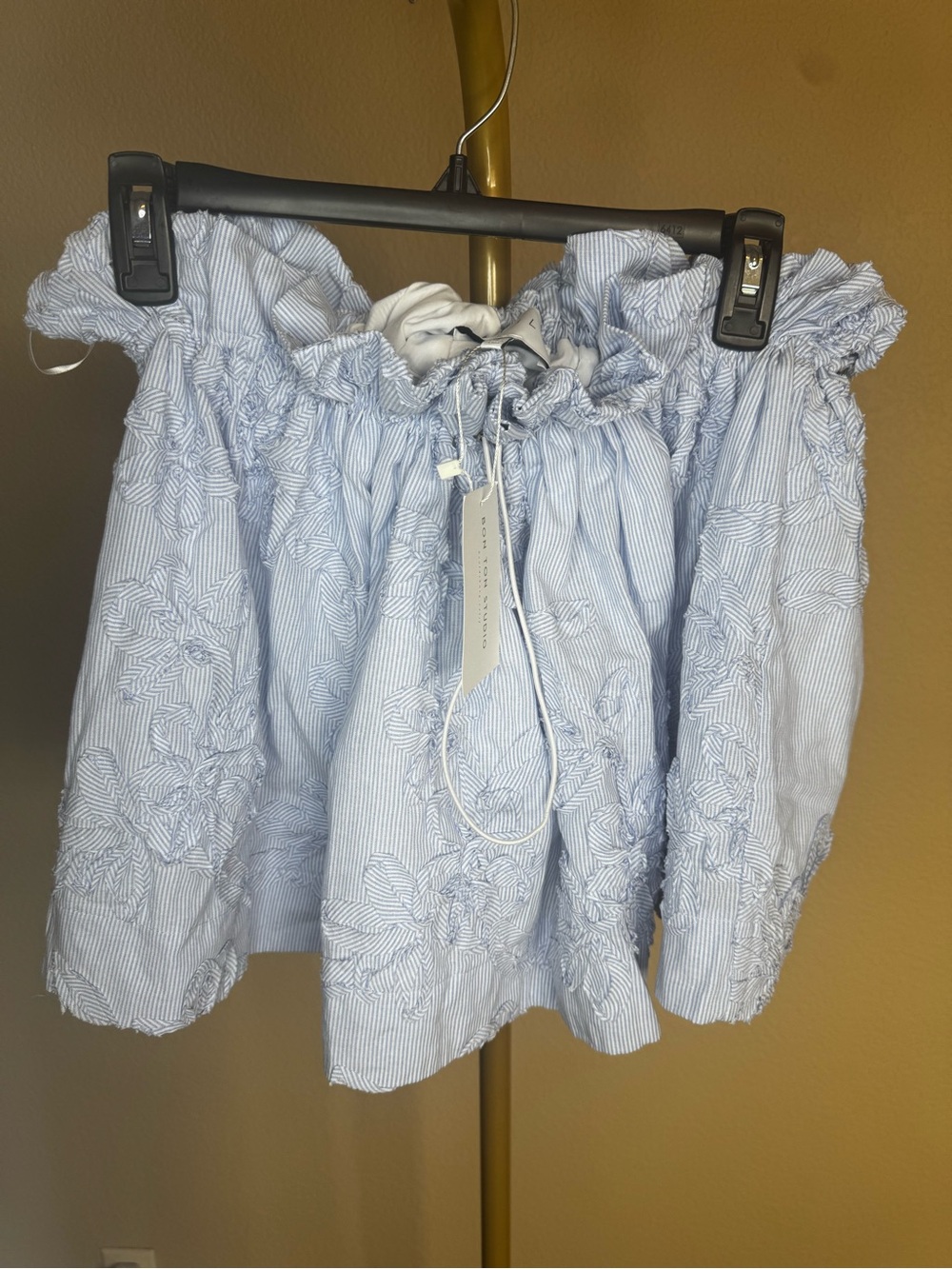 Mable Light Blue Striped Embroidered Mini Skirt